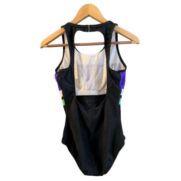 Vintage 80's/90's Concepts Sirena Black/Purple/White One PIece Swimsuit H - Picture 2 of 5